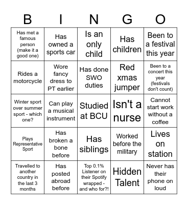 Interactive Human Bingo Card