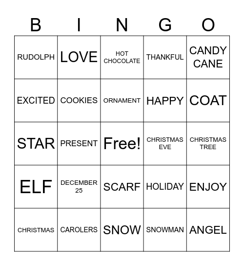 ASL CHRISTMAS Bingo Card
