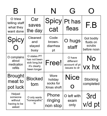Christmas Veterinary Bingo Card