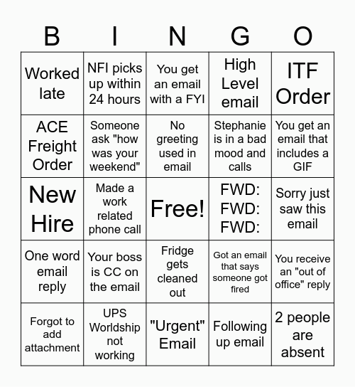 Work Bingo Card