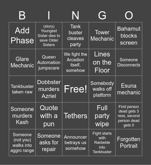 ffxiv heavyweight Bingo Card