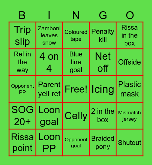 Rissa Hockey Bingo Card