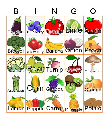 Fruit & Vegetable BINGO Card