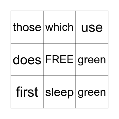 Sight Words Bingo Card
