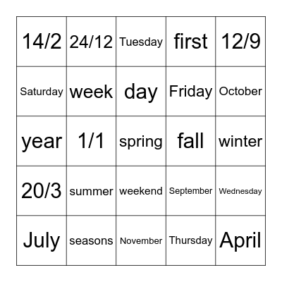 El Calendario Bingo Card