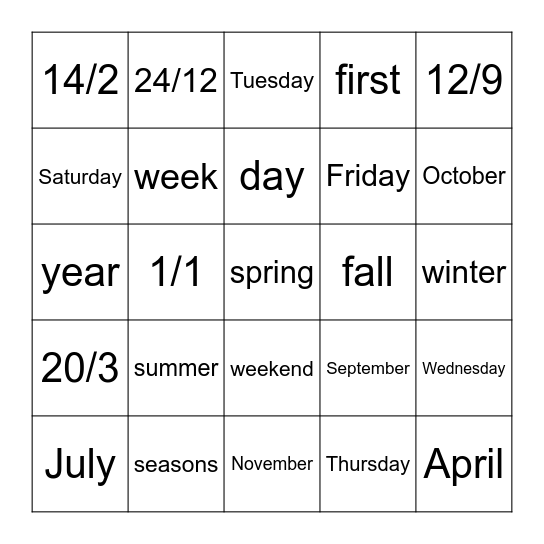 El Calendario Bingo Card