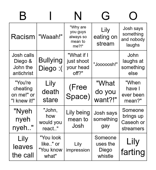 The Amigos Bingo Card