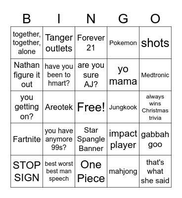 Christmas Party Bingo Card