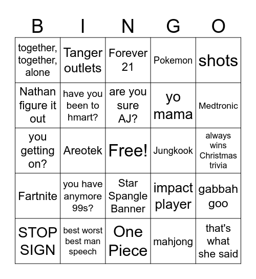 Christmas Party Bingo Card
