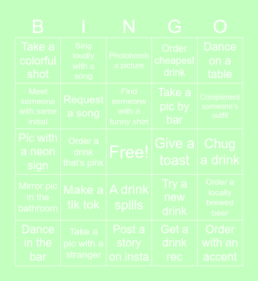 Bar Crawl Bingo Card