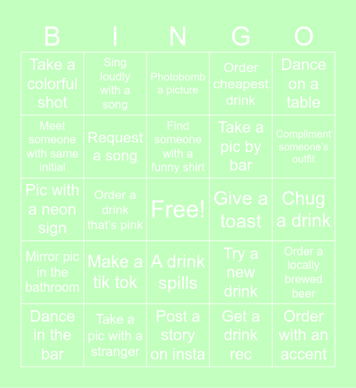 Bar Crawl Bingo Card