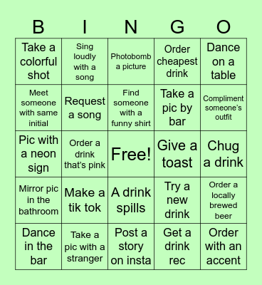 Bar Crawl Bingo Card