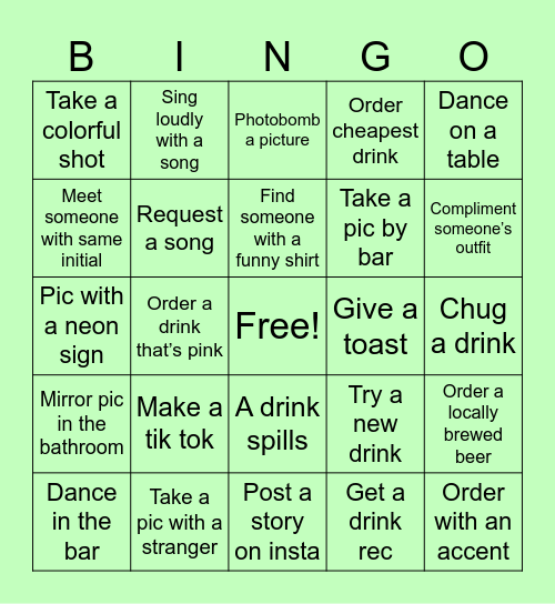 Bar Crawl Bingo Card