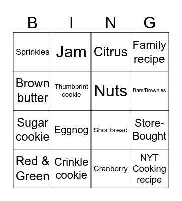Cookie Exchange Bingo Card