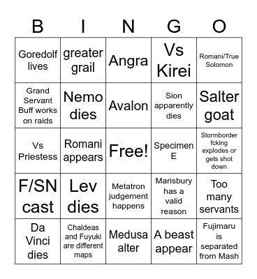 FGO PART 2 FINAL BINGO Card
