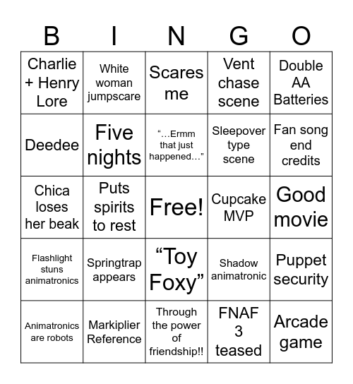 FNAF 2 BINGO Card