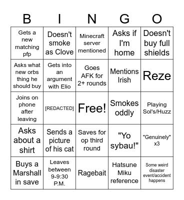 Ryan Bingo Card
