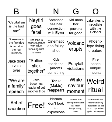 The Fire Nation Attacks Bingo Card