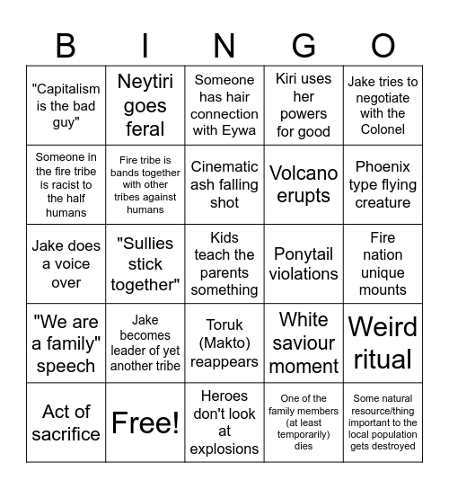 The Fire Nation Attacks Bingo Card