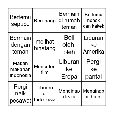 BINGO LIBURAN Bingo Card