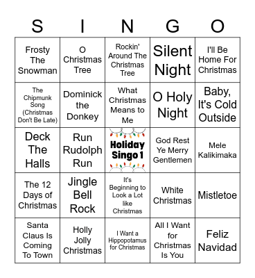Holiday Singo 1 (41 songs) Bingo Card