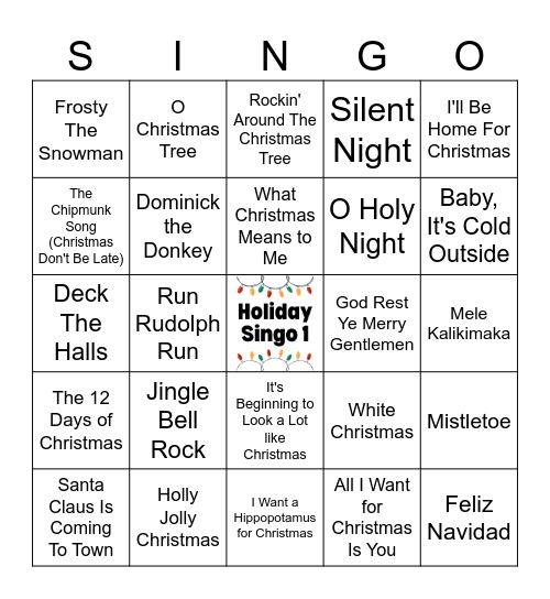 Holiday Singo 1 (41 songs) Bingo Card
