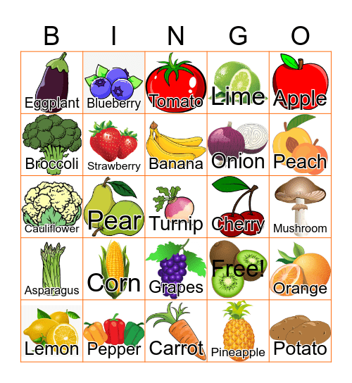 Fruit & Vegetable BINGO Card