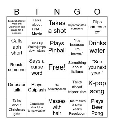 Thomas Bingo Card