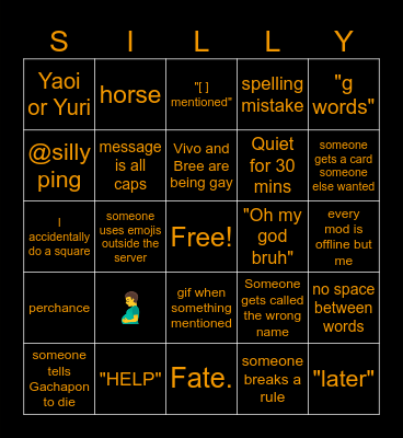 Silly Hangout Bingo Card