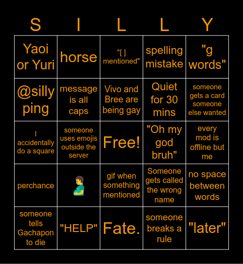 Silly Hangout Bingo Card