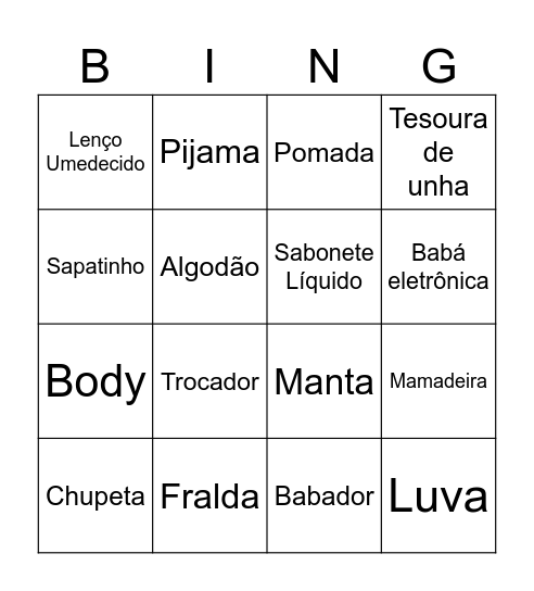 Bingo Benício ou Giovanna Bingo Card