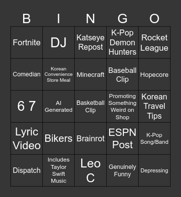 TikTok Bingo Card