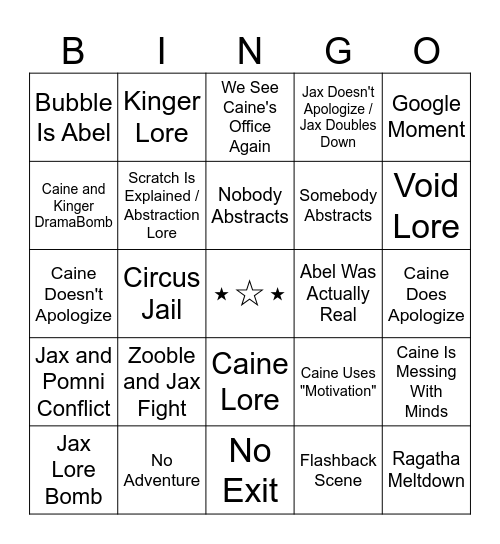 TADC Episode 8 Bingo Card