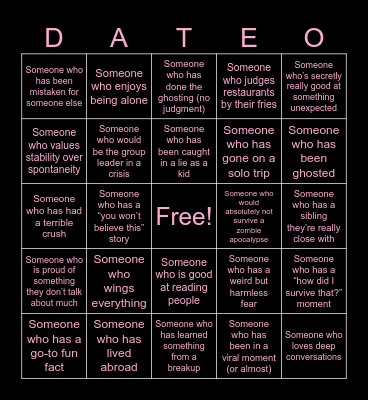 Thursday Dating Bingo Card