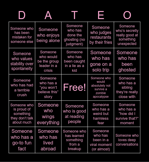 Thursday Dating Bingo Card
