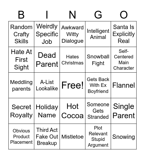 Hallmark Movie Bingo Card
