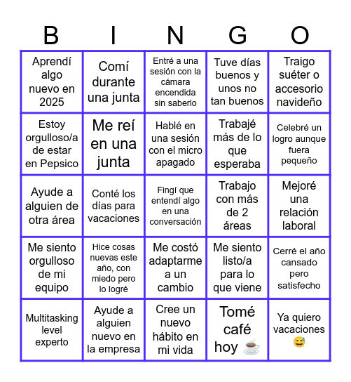 Bingo fin de año 2025 Bingo Card