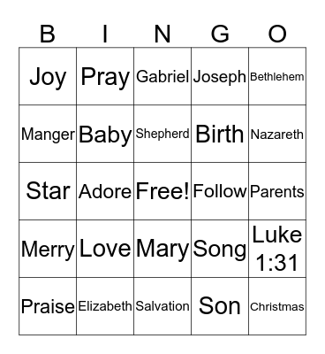 FBA Kids Christmas Bingo Card