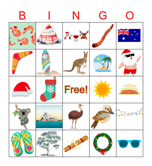 Aussie Christmas Bingo Card