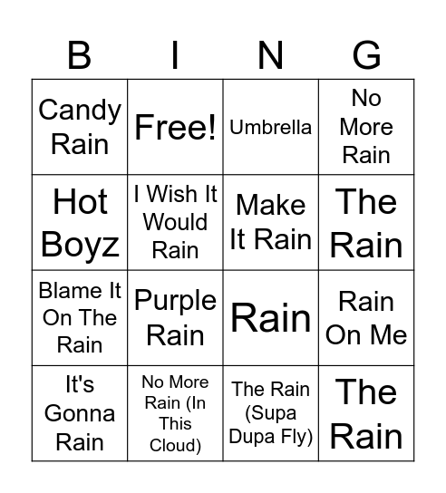 Under My Umbrella Bingo Card