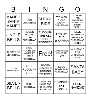Christmas Mix #1 Bingo Card