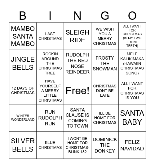 Christmas Mix #1 Bingo Card
