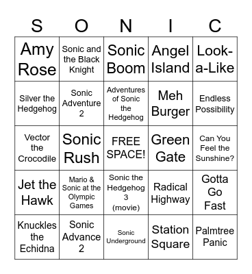 SONIC BINGO TRIVIA! Bingo Card