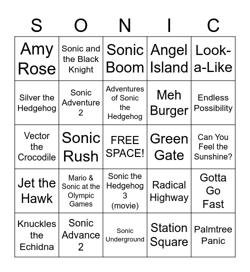 SONIC BINGO TRIVIA! Bingo Card