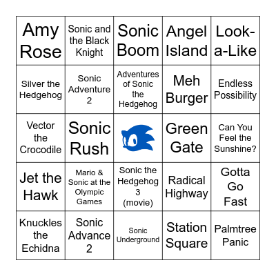 SONIC BINGO TRIVIA! Bingo Card