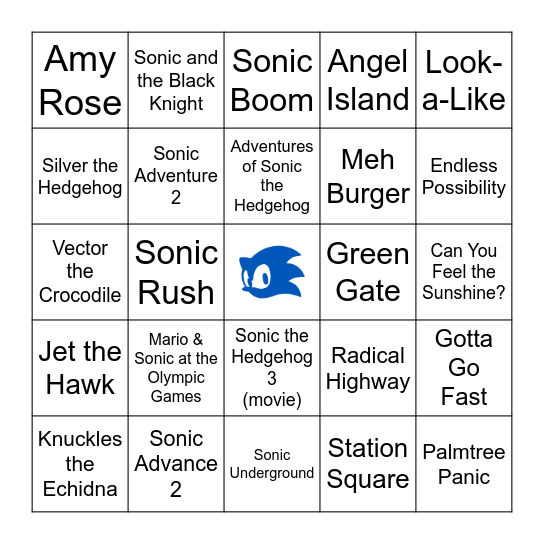 SONIC BINGO TRIVIA! Bingo Card