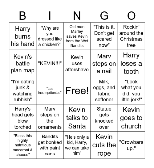 Home Alone Bingo Card
