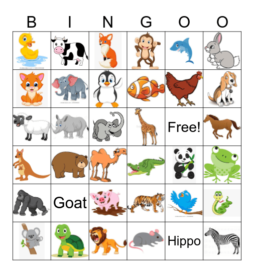 Animal Bingo Card