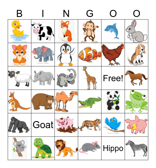Animal Bingo Card