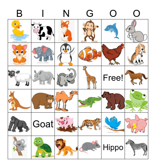Animal Bingo Card